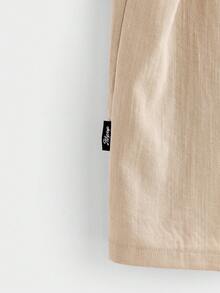 EASEVO 男士加大码字母印花宽松休闲短袖衬衫 - 卡其色 - 查看 8