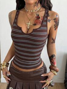 Coolane Áo tank top nữ dáng ôm kẻ sọc, thích hợp mặc mùa hè. - Màu Đỏ Sâu - Xem 6