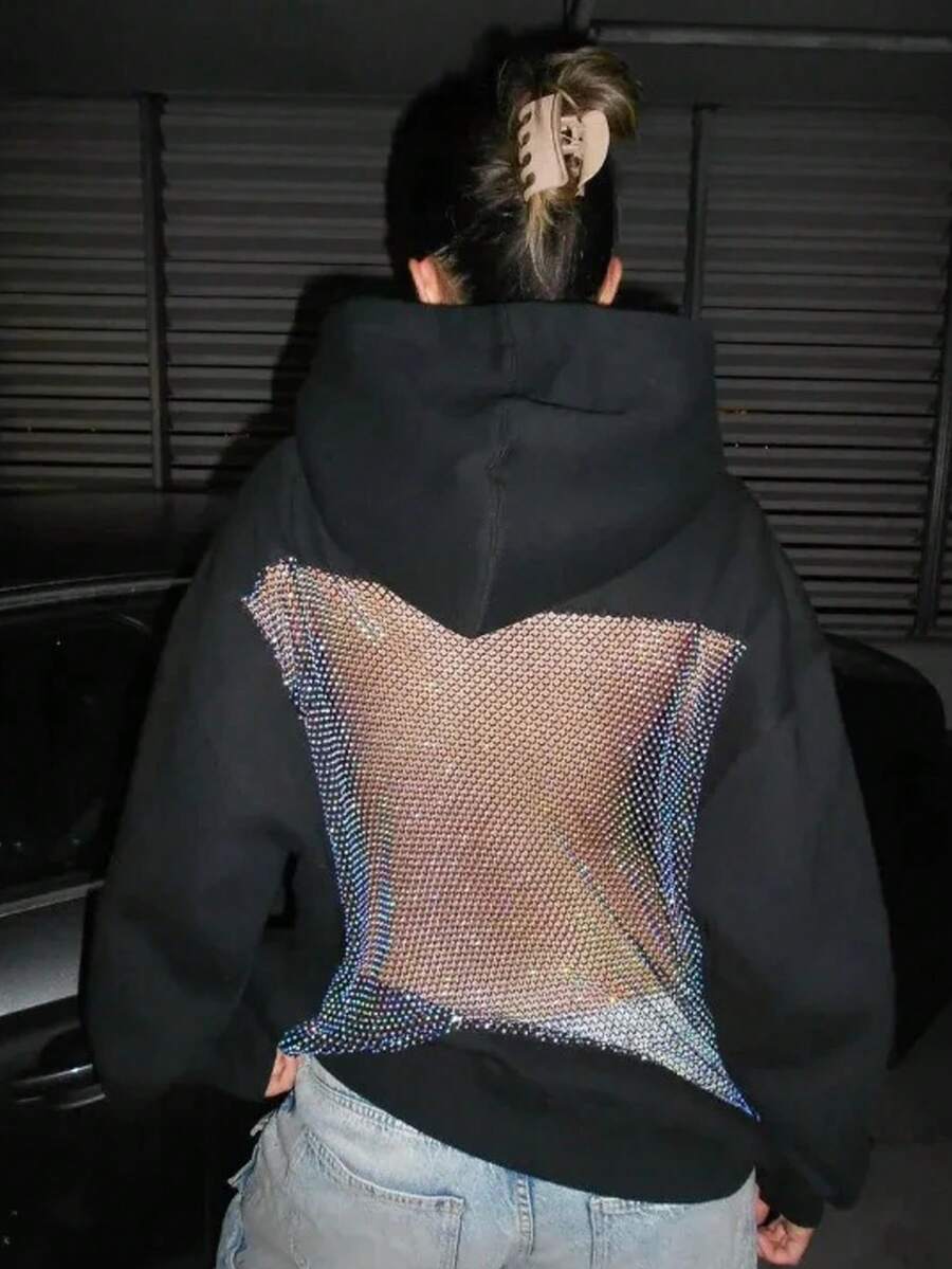 INAWLY Sudadera casual y sexy con espalda descubierta y malla para mujer