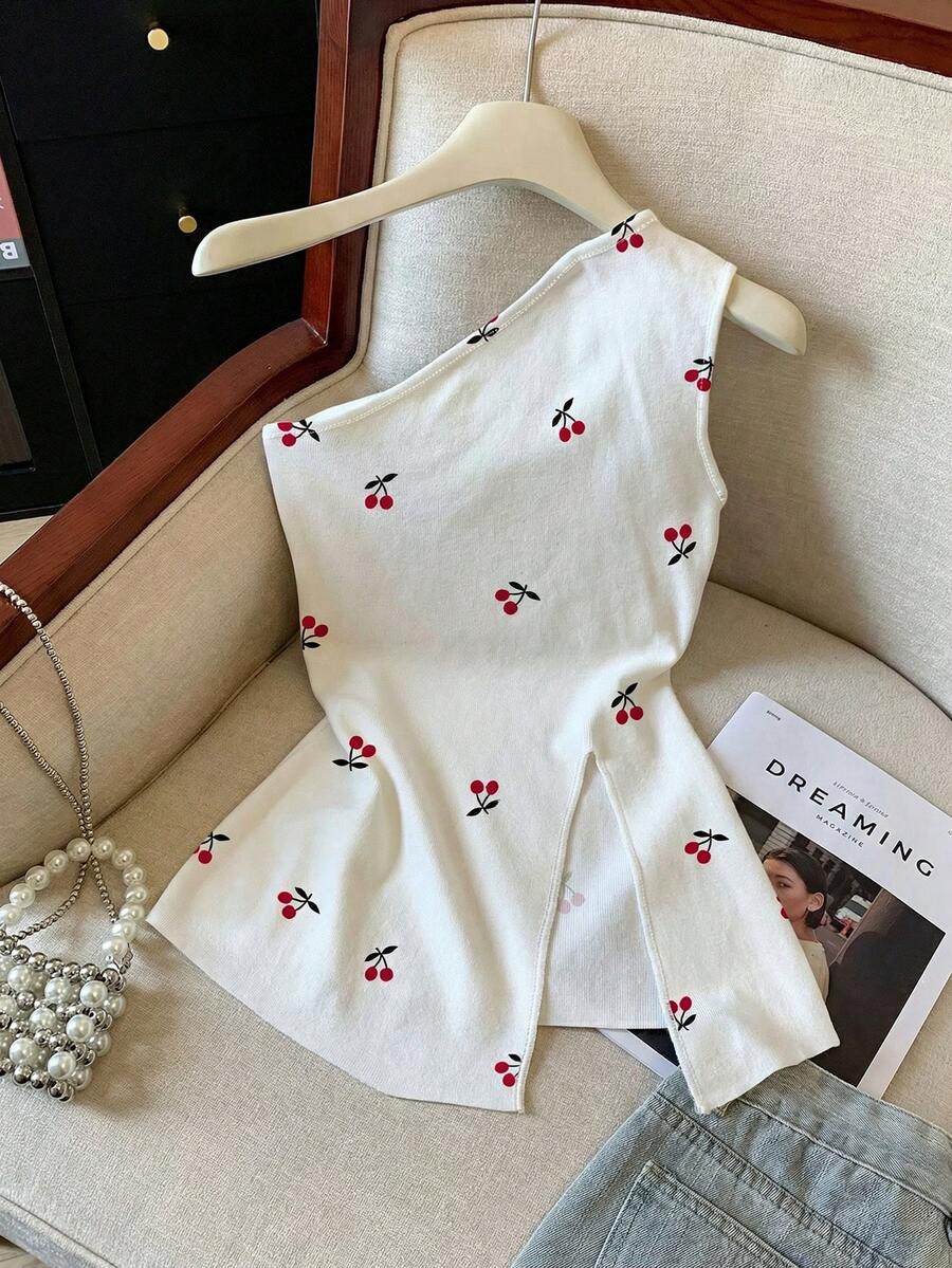 Resyla Women's New Cherry Print Asymmetric Hem Camisole, Hot Selling Spring/Summer - Multicolor - View 1