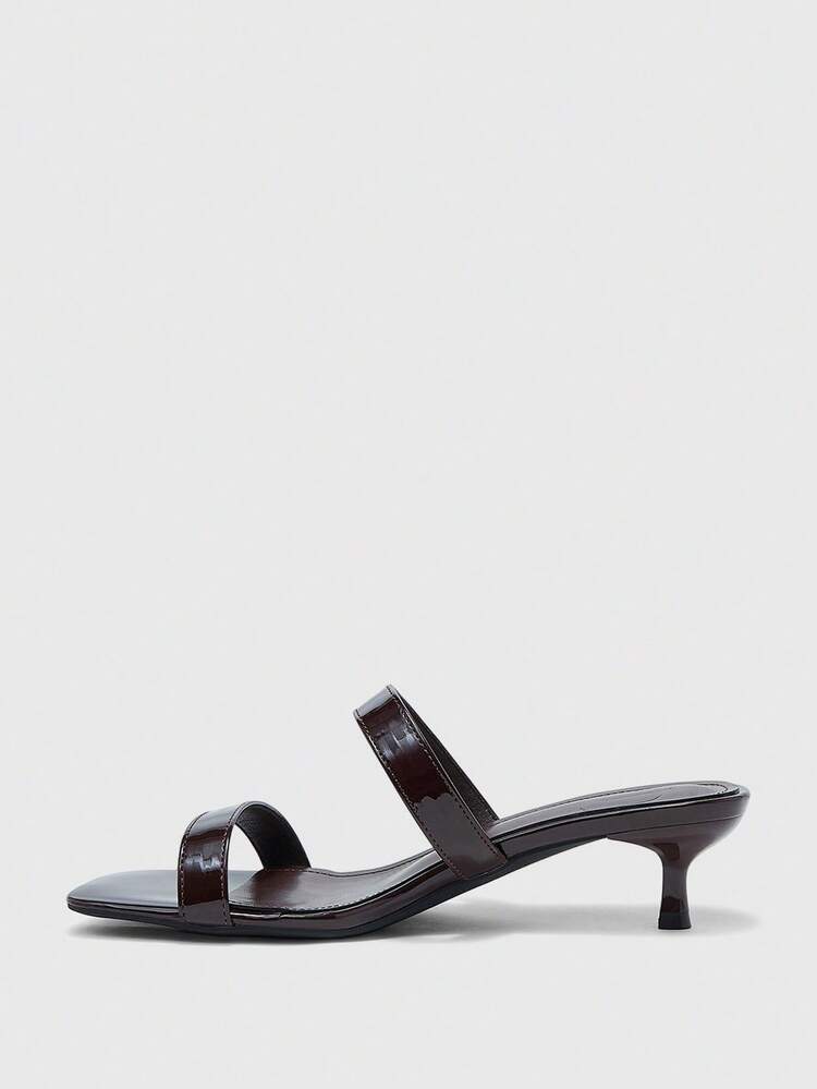 CUCCOO BIZCHIC Women Shoes Spring And Summer New Brown Strip With Open-Toe Metal Buckle Women's Middle Heel Sandals Slippers Simple, Fashionable And Comfortable Daily Versatile Commuting Women's Sandals Women's Shoes