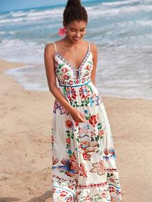 Travachic Floral Print Spaghetti Strap Dress, Vacation - Multicolor - View 4