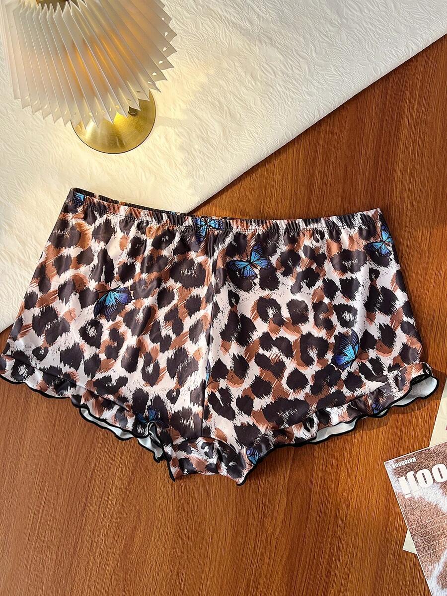 加大码女士豹纹蝴蝶印花弹力腰带内裤，1条装 - 彩色 - 查看 1