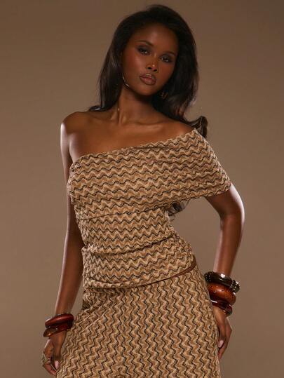 MUSERA Virkad Randig Bardot Enaxlad Figurnära Lång Topp Vår Sommar Semester Strand Elegant Ibiza Festival Semester Tajine