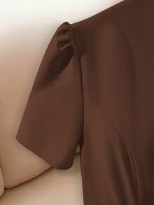 SHEIN Franclia Vestido de manga corta con diseño de botones elegante y retro para mujer - Café integral - Ver 4