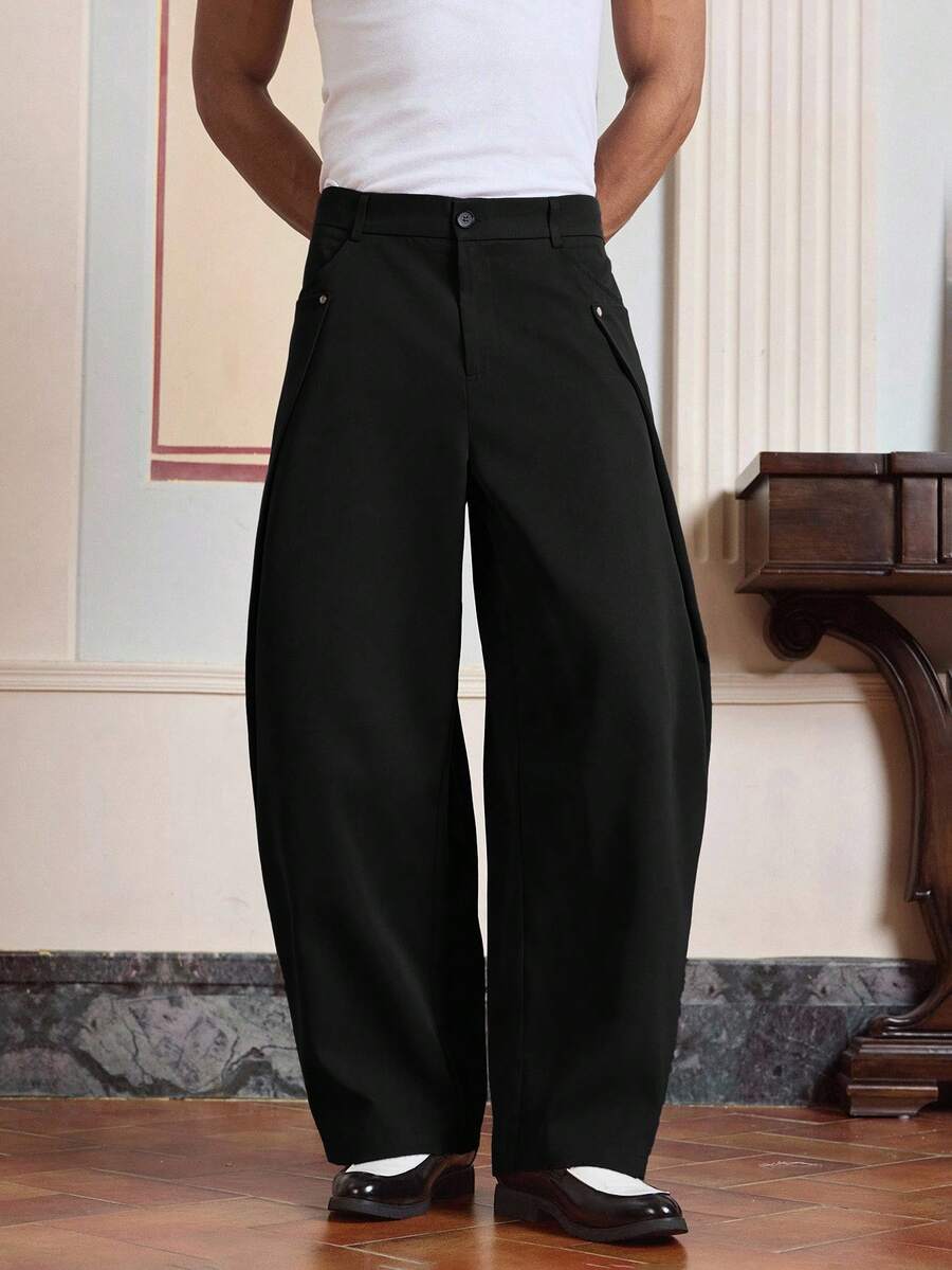 SWAVVY Men's Casual Fashionable Woven Long Pants With Unique Design - Black - View 1