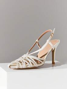 SHUZIA Women's Elegant Stylish Point Toe Crisscross Stiletto Pumps - Beige - View 6