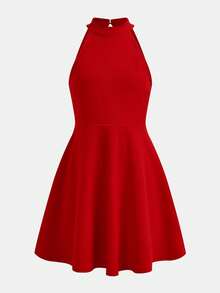 SHEIN Tween Girl Ditsy Floral Casual Woven Crew Neck Dress - Beige - View 4