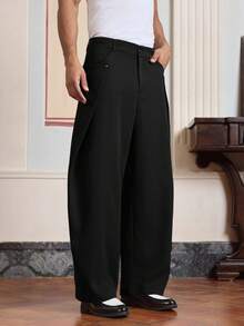 SWAVVY Men's Casual Fashionable Woven Long Pants With Unique Design - Black - View 6
