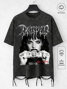 ROMWE MEN Street Life Men's Letter & Figure Print Short Sleeve Casual T-Shirt - Black - View 5