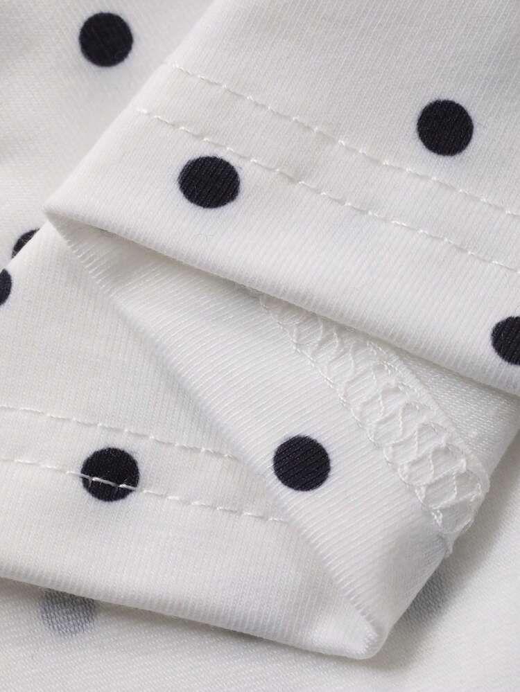 Polka Dot Round Neck Loose Long Sleeve Long T-Shirt For Women