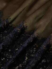 Aveloria Rosie Elegant Minimalist Versatile Commuting Satin Asymmetrical Hem Contrast Lace Midi Skirt - Army Green - View 7