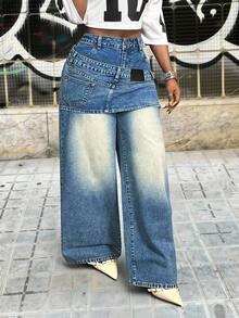 Slaydiva Women's Casual Washed Denim Wide Leg Jeans - Blue - View 4