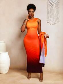 BamGleam Set de 2 piezas: Bata suelta con efecto ombré y vestido ajustado sin mangas - Multicolor - Ver 7