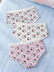 HELLO KITTY AND FRIENDS | SHEIN 女士卡通印花弹力腰休闲三角裤 - 白色 - 查看 2