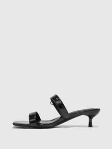 CUCCOO BIZCHIC Giày nữ mùa xuân hè mới, kiểu dáng sọc đen, mũi nhọn, khóa kim loại, sandal cao gót vừa phải, dép lê đơn giản, thời trang và thoải mái, đa năng hàng ngày, sandal nữ đi làm, giày nữ. - màu đen - Xem 10