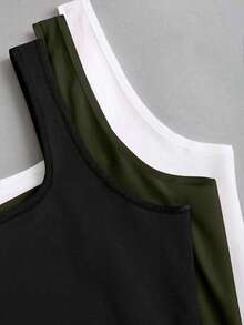 EMERY ROSE Áo tank top in họa tiết cỡ lớn, Áo tank top cổ tròn dáng casual cỡ lớn dành cho nữ, Áo tank top thời trang cỡ lớn dành cho nữ, Bộ 3 áo tank top cỡ lớn dành cho nữ, Áo tank top mùa hè - Nhiều màu - Xem 10