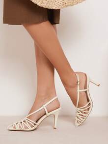 SHUZIA Women's Elegant Stylish Point Toe Crisscross Stiletto Pumps - Beige - View 2