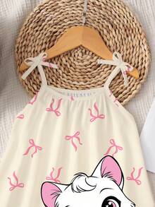 1pc Toddlder Girl Cat Meow Bow Print A-Line Cami Dress - Multicolor - View 3