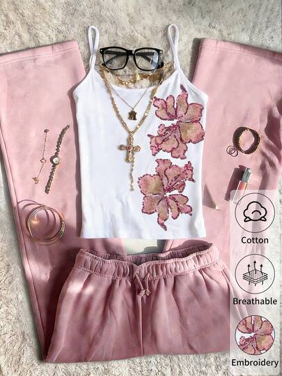 Glimmora Women's Y2K Floral Sequin Casual Camisole