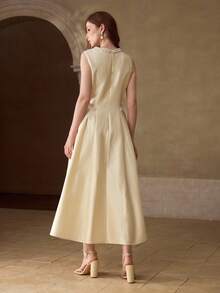 MOTF PREMIUM ELEGANT FRENCH FASHION DELICATE SLEEVELESS PEARL RIBBON DECOR WOMEN'S DRESS - Apricot - View 4