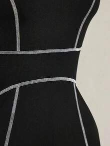 SHEIN ICON 大码女式网球裙，黑白撞色 - 黑色 - 查看 9