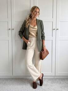 Easowa 女士经典西装外套，适合日常通勤、商务休闲、秋冬季办公室穿着，休闲百搭。 - 軍綠色 - 查看 2