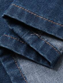 DAZY 复古方领拉链后背收腰花瓣袖牛仔连衣裙，女士夏季款 - 藍色 - 查看 9