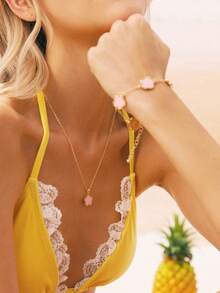 Swim Mod Ensemble de bijoux collier et bracelet avec trèfle rose, convenant comme cadeau pour la Saint-Valentin, pour Maman, Mère, Fête des Mères - Rose bonbon - Voir 10