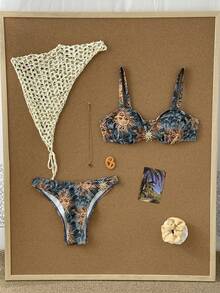 SoleilVie Women's Swimwear Set With Random Print, Adjustable Shoulder Straps, Padded Cups, And Decorative Accessories, 2 Pieces Boho - Multicolor - View 2