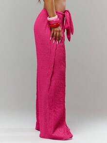 Musera Resort 系带前开襟褶皱细节纹理沙滩裤泳装罩衫度假夏季旅行沙滩装 Casa Calypso - 紅色 - 查看 3