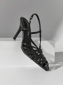 SHUZIA 女士优雅时尚尖头交叉细高跟鞋 - 黑色 - 查看 5