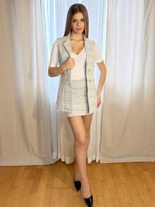 女士格子领双排扣背心和 A 字裙优雅两件套，秋冬 - 彩色 - 查看 1