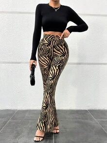 SHEIN Cottnline Women'S Leopard Print Flare Pants - Multicolor - View 2