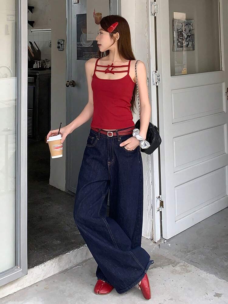 Women's Solid Color Camisole Tank Top, Korean Style Summer