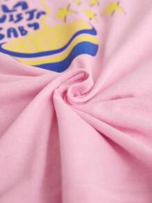 SHEIN Cottnline Cotton Line Women Casual Pink Solid Color Round Neck Short Sleeve Pasta Pattern Top And Heart Printed Shorts 2 Pieces Comfy Set - Pink - View 5