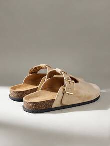 Solecia Sandal Selop Kasual Wanita Ujung Bulat Datar dengan Hiasan Paku Keling untuk Pantai dan Liburan, Warna Aprikot - Aprikot - View 3