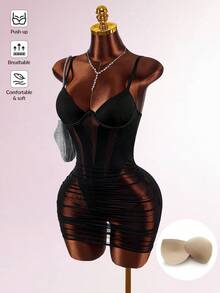 Amplova 2026新款性感低胸镂空收腰迷你连衣裙 - 黑色 - 查看 1