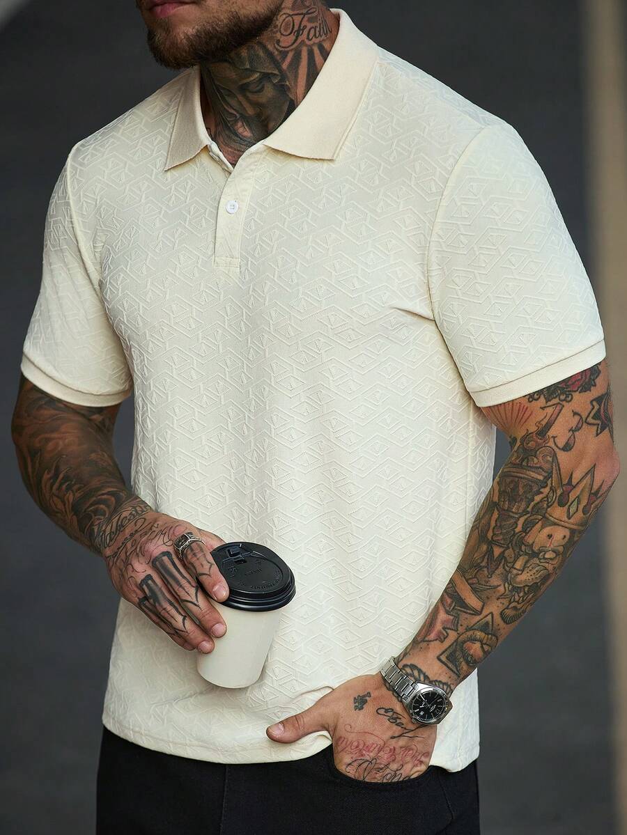 Manfinity CasualCool 男士短袖纹理面料 Polo 衫，适合居家、外出和办公穿着。奶油色 Polo 衫，男士休闲上衣，男士高尔夫球衫，男士 Polo 衫，男装，日常休闲，周末旅行，远足，轻松的工作环境，男友/丈夫礼物，周年纪念/生日礼物，派对，夏季假期，老钱，婚礼，男士纹理 Polo 衫，休闲通勤 Polo 衫。 - 淡黃色 - 查看 1