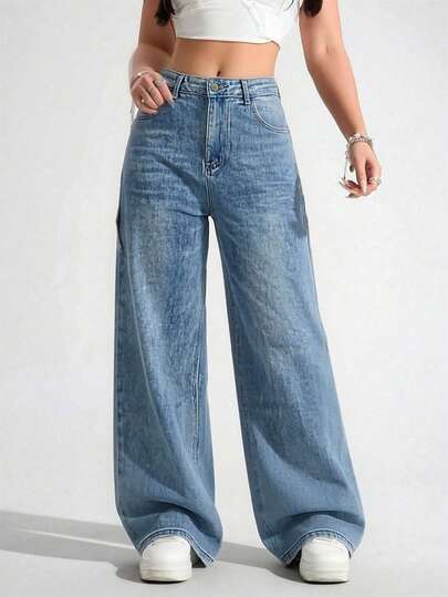 Nuevo modelo de primavera 2026, pantalones vaqueros ajustados y rectos, cintura media de la mujer lavado de azul grisáceo retro, relajado, cómodo y delgado, moda diaria