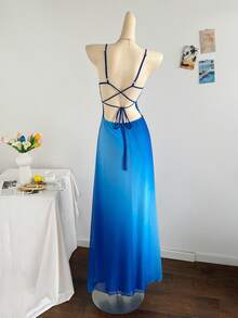 Soleia Đầm nữ ombre xếp ly viền, thời trang cho các bữa tiệc và dịp đặc biệt. - Màu xanh lam - Xem 2