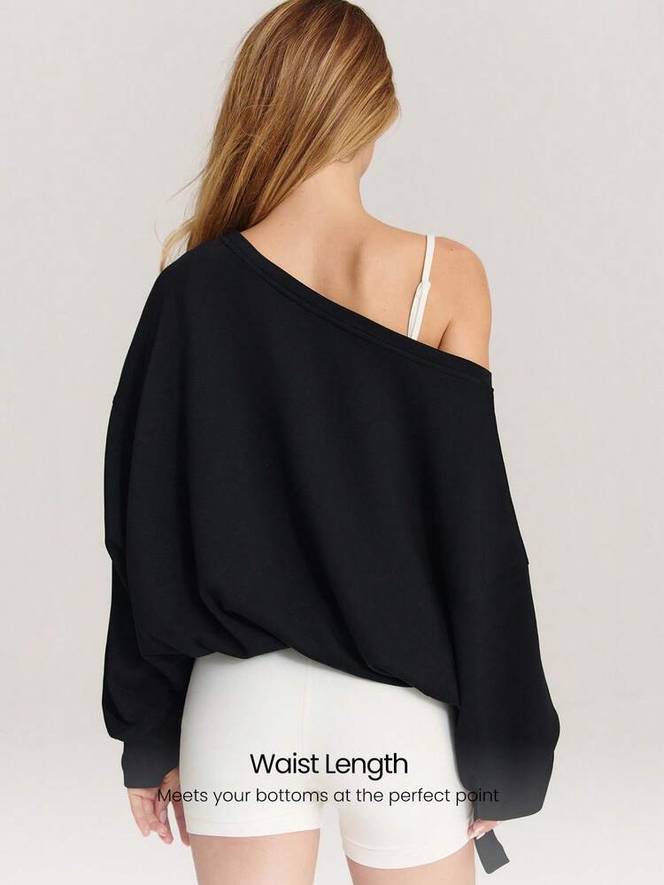 SoftCalm Modal Own Your Flow Soft Silky-Smooth Breathable Waist Length Adjustable Drawstring Hem One-Shoulder Pullover Sweatshirt Daily Casual Wear