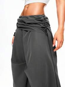 TypaGal 女士纯色褶裥腰部宽松裤 - 灰色 - 查看 3