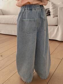 DAZY Quần jeans ống rộng thoải mái có túi, cạp chun co giãn dành cho nữ - Rửa nhẹ - Xem 6