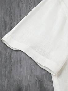 Alderstead 男士纯色纽扣半开襟短袖休闲通勤衬衫 - 白色 - 查看 5