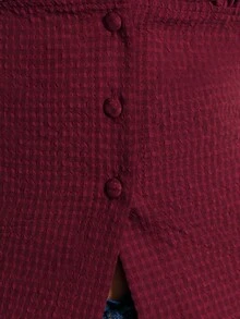 Nöista Top halter de cuadros burdeos con escote en V profundo y cierre delantero con botones. Se ata en el cuello. Ideal para primavera, verano, Pascua y días festivos. - Burdeos - Ver 7