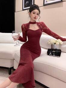 Women Midi Dresses - Bordeaux - View 2