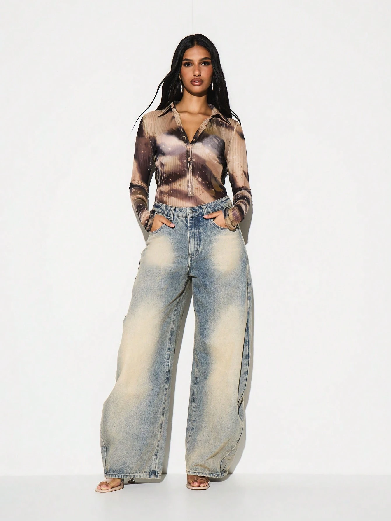 KIZN Tie Dye Marble Collared Bodysuit
