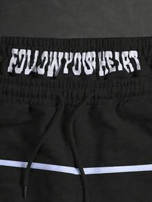 PAVTROS Manfinity Streetrush Men's Letter Print Drawstring Waist Loose Shorts - Black - View 8