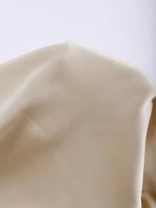 Franclia 女士加大码缎面翻领无袖纽扣衬衫 - 杏色 - 查看 6